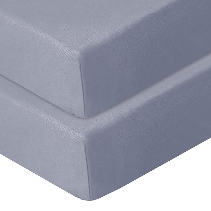 Biloban Pack and Play Sheets Fitted, 2 Pack Pack and Play Sheet Fits for Graco Pack n Play Mattress, Neutral Playard Sheets for Baby Boys and Girl, Grey, 38”X 26”