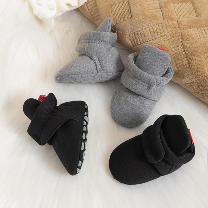 Sawimlgy Newborn Infant Baby Girl Boy Cotton Booties Stay On Sock Slippers Soft Bedroom Shoes Non-Skid Ankle Boots With Grippers Toddler Crib Warm Shoe First Walker Birthday Shower