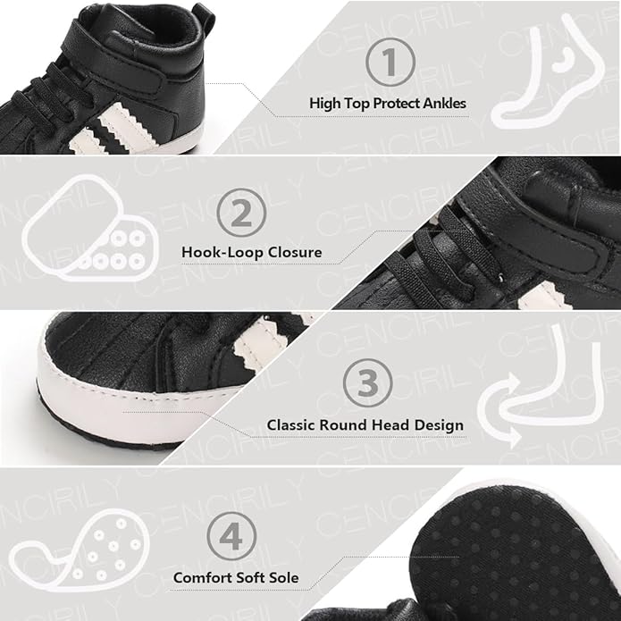 CENCIRILY Baby Boys Girls High Top Sneakers Soft Soles Anti Skid Infant Ankle Shoes Toddler Prewalker First Walking Crib Shoes