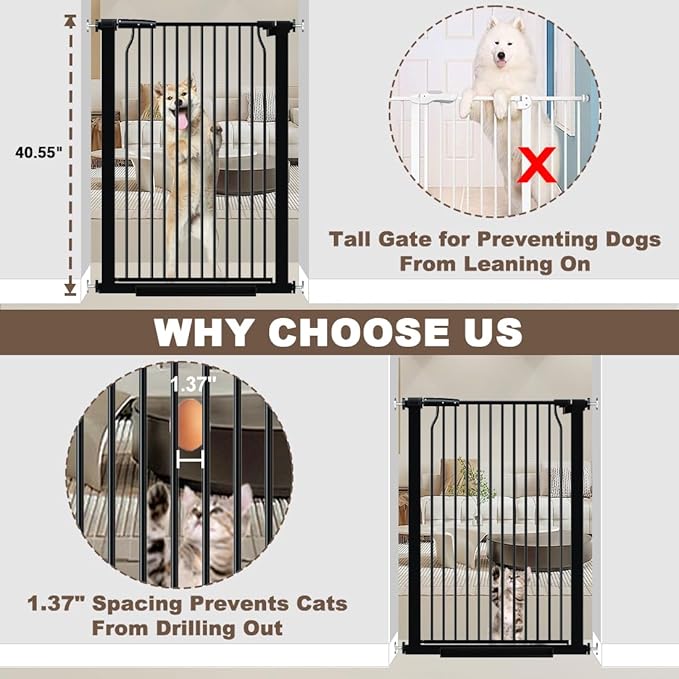 40.55" Extra Tall and Wide Baby Gate, 76.8-79.5 in Gates for Dogs Indoor with Door, Walk Through Long Pet Gate for Large Openings, Pressure Mounted Child Safety Gate for House Kid, Black