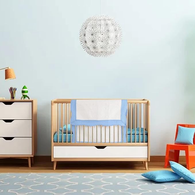 MONOBLANKS Baby Quilt Personlized Monogram Lightweight Embossed Scalloped Throw Blanket Four Seasons (White-Blue Trim)