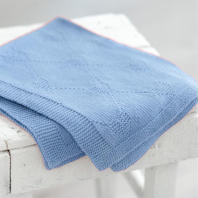 Baby Knit Blanket Heart to Heart Pattern– 100% Cotton Soft Lightweight Receiving Blanket for Newborn Infant Toddler Boy Girl, Cozy Nursery Crib Stroller Cover