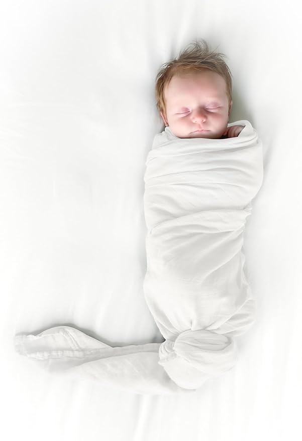 BWD Baby Swaddle Blanket – Ultra-Soft 70% Bamboo Viscose & 30% Organic Cotton Muslin – Lightweight, Breathable, Stretchy – Newborn Essential 47" (White)