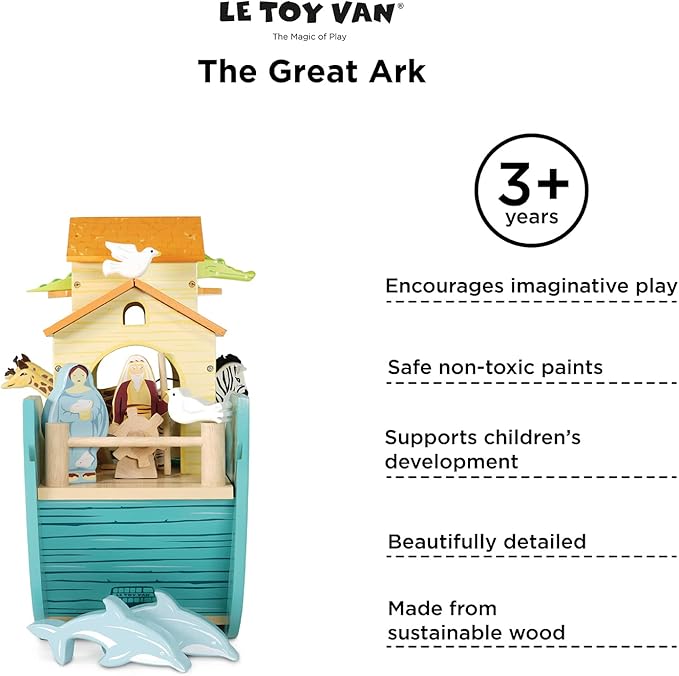 Le Toy Van - Pretend Play Educational Wooden Ark Role Play Toy | Suitable for A Boy Or A Girl 3 Years Old Or Older (TV259)