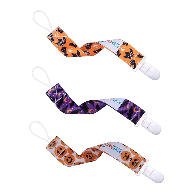 ALVABABY Baby Pacifier Clips for Boys Girls Halloween Pacifier Universal Holder Leash Pacifier Clip Binky Holder for Teether Toys Soothie 6 Pack 6DBP05-1