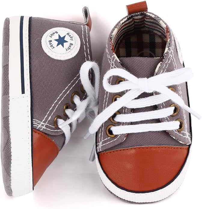Unisex Baby Boys Girls Shoes, Newborn Infant Non-Slip Canvas Denim High Top Sneakers, Toddler First Walkers Shoes