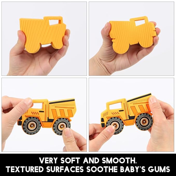 Baby Silicone Teether,Sensory Chew Toys,BPA Free Soft and Effective Infant Teething Pain Relief Toys,Freezer Safe,Food Grade Silicone,Best Shower Gift for Boys and Girls (Dump Trcuk).