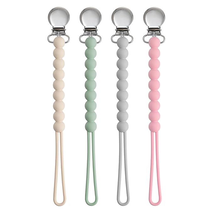 Pacifier Clips for Boys Girls - MORIBOX 4 Pack Paci Clip Soothe Baby Binky Holder for Shower Birthday Gift