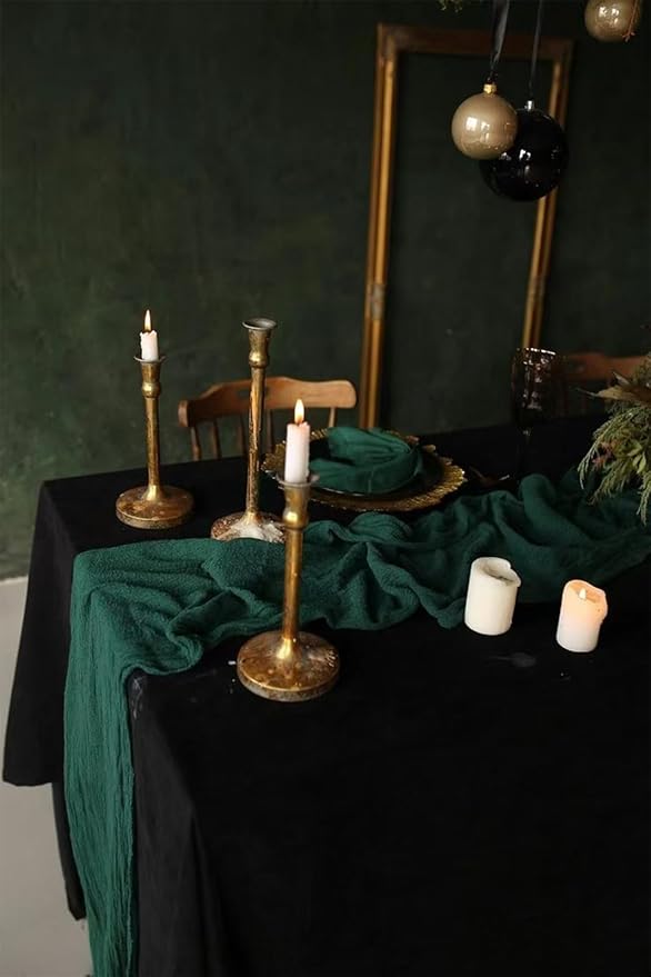 12Pack Emerald Green Table Runner 35 x 120 inch Cheesecloth Table Runner 10FT Boho Table Runners Rustic Gauze Cheese Cloth Table Runners for Party Wedding Birthday Dining Bridal Baby Shower Decor