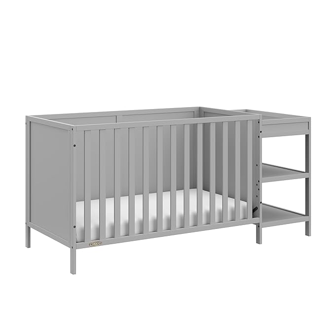 Graco Theo 5-in-1 Convertible Crib & Changer (Pebble Gray) GREENGUARD Gold Certified, Converts to Daybed, Toddler Bed, Full Size Bed, Fits Standard Full-Size Crib Mattress, Adjustable Mattress Height