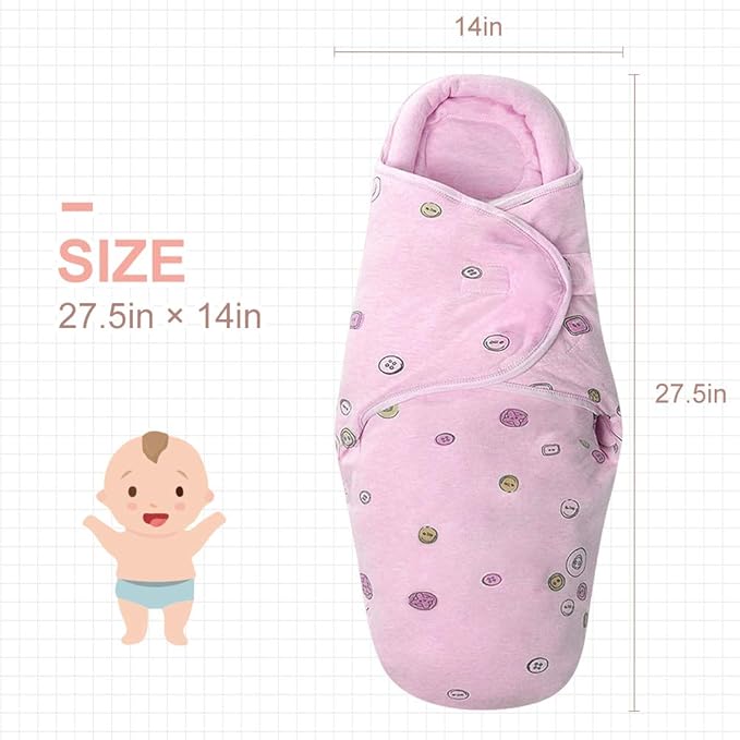 Organic Cotton Baby Swaddle Blankets, Unisex Baby Blanket Wrap for Newborn Baby Boys Girls, Skin Friendly Wearable Swaddling Sleep Sack Calms Startle Reflex (Button, Peachpink, 3-6 Months)