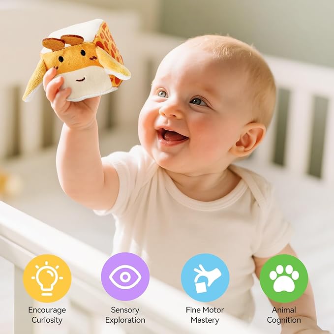 Baby Toys 6-12 Months, Forest Animal Soft Plush Set - Rattle, Crinkle Paper & Mirror, Busy Montessori Toys for Babies, Sensory Gifts for Toddlers 1-3 Years Old