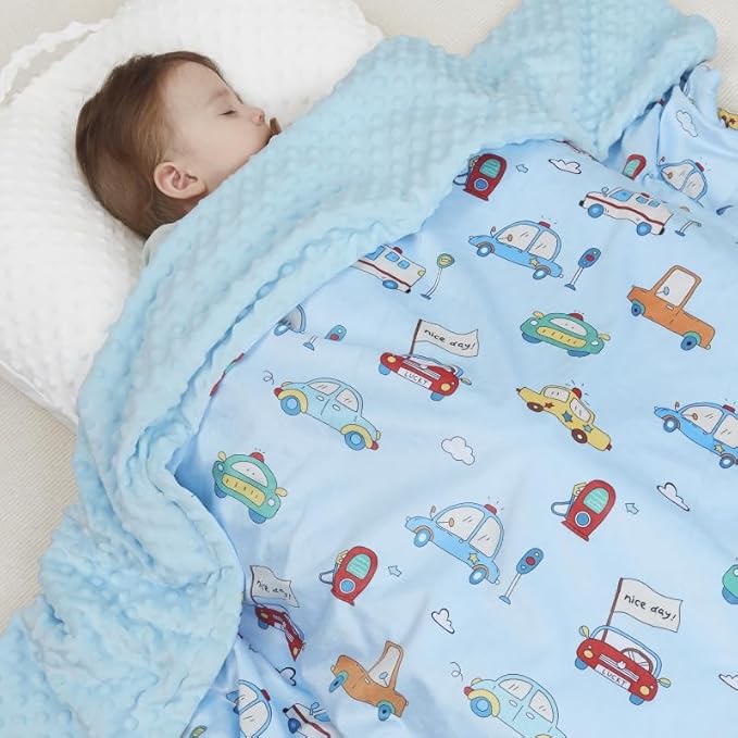 QSTEHEML Baby Blankets for Boys Neutral,Super Soft Nursery Minky Blanket Unisex, Baby Gifts Double Layer with Dotted Backing, Nursery Blankets for Crib Stroller(Blue Car30*40in)