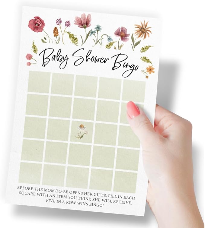 Printed Party Baby Shower Games – 4 Games and Activities for 30 Guests, Includes Bingo, Price is Right, Emoji Book, and Guess Who Trivia, Baby in Bloom Floral Design for Girl