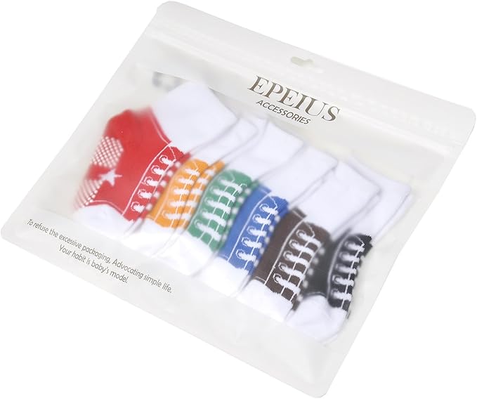 EPEIUS Unisex Baby Girls Boys Non-Slip Socks (Set of 6)