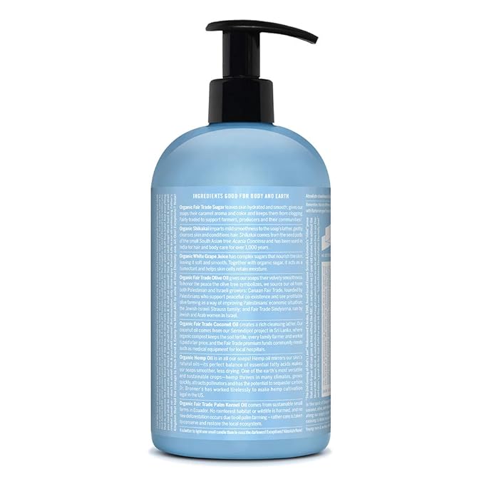Dr. Bronner's Organic Sugar Soap (Baby Unscented, 24 Ounce) - Made with Regenerative Certified Organic Oils, Sugar & Shikakai Powder, 4-in-1 Use: Hands, Body, Face and Hair- Liquid Soap, Nourishes