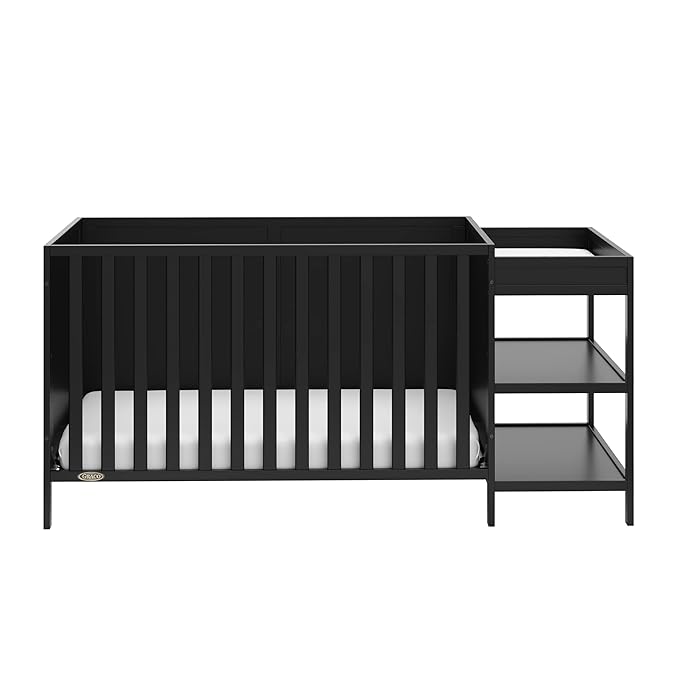 Graco Theo 5-in-1 Convertible Crib & Changer (Black) GREENGUARD Gold Certified, Converts to Daybed, Toddler Bed, Full Size Bed, Fits Standard Full-Size Crib Mattress, Adjustable Mattress Height