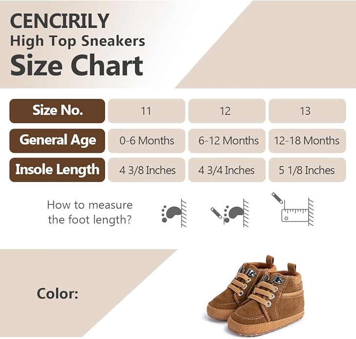 CENCIRILY Baby Boys Girls High Top Sneakers Soft Soles Anti Skid Infant Ankle Shoes Toddler Prewalker First Walking Crib Shoes