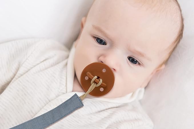 Socub 3 Pack Pacifier Clips for Baby Boys and Girls, Fabric Pacifier Hold with Clip for Binky, Teether Toys, BPA Free, Baby Shower Birthday Gift, 3 Month+(Sage/Clay/Mustard)