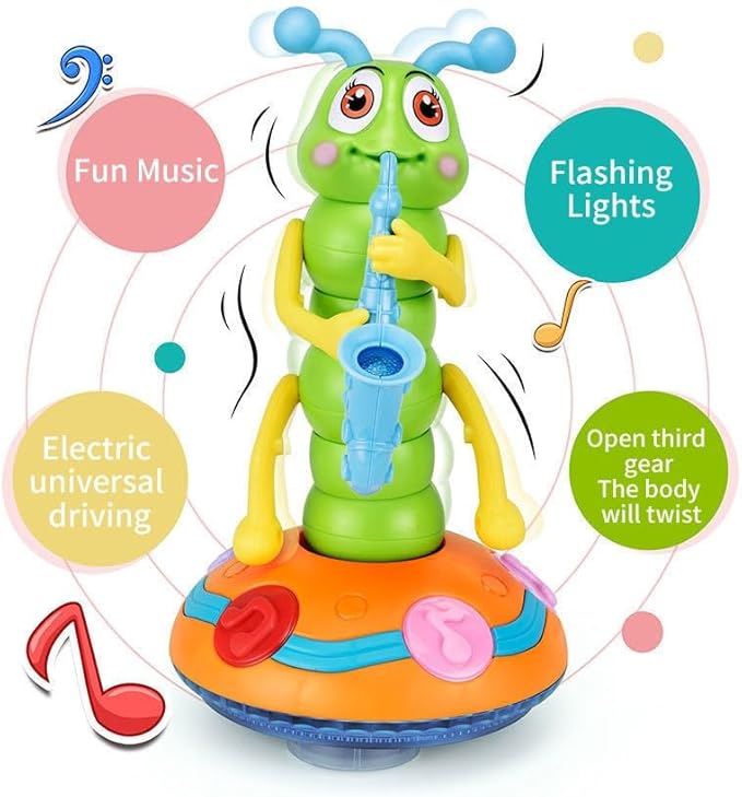 Children's Electric Caterpillar Saxophone Musical Toys, Dancing Saxophone Caterpillar,Baby Sensory Toys with LED Lights for Toddler Boys Girls Without Battery (Pink-1 Pcs)