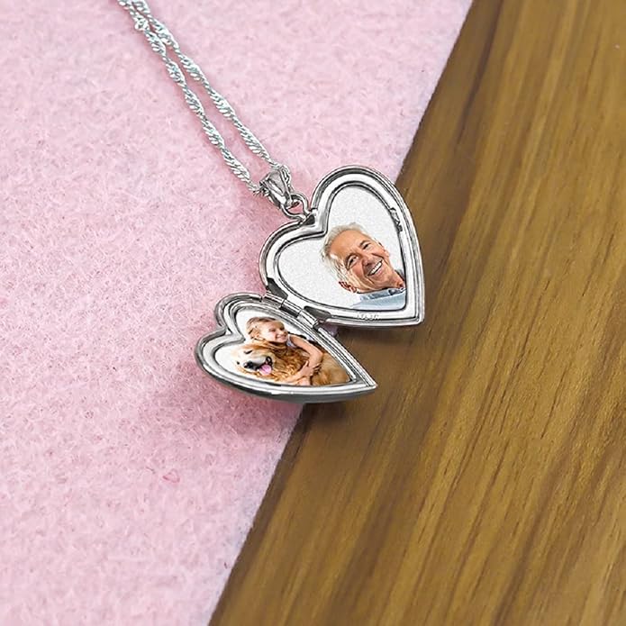 PicturesOnGold.com Personalized Heart Shaped Butterflies Photo Locket Necklace - 3/4 inch x 3/4 inch - Includes 18 inch Chain - Custom Engraved Picture Locket Necklace for Women