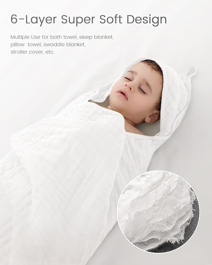 Hooded Baby Towels for Newborn, 35x35 Inch 3 Pack 100% Muslin Cotton Baby Bath Towel, Soft Baby Beach Towels with Hood for Infants, Toddlers and Kids, Essentials Must Haves