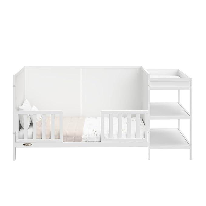 Graco Theo 5-in-1 Convertible Crib & Changer (White) GREENGUARD Gold Certified, Converts to Daybed, Toddler Bed, Full Size Bed, Fits Standard Full-Size Crib Mattress, Adjustable Mattress Height