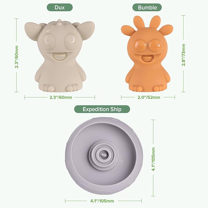 Haakaa Squeeze Alien Explorers Baby Bath Toys, Food Grade Silicone Toddler Bath Toys for Bathtubs/Swimming Pools/Beaches, Detachable Mold Free Floating Tub Toys for Kids Ages 1-3 (Bumble+Dux)