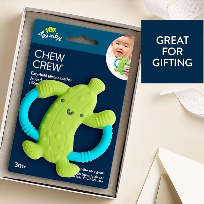 Itzy Ritzy Pickle-Shaped Baby Teether with Handles; Silicone Teether for Babies with Easy-Grab Handles and Textured, Teethable Surfaces - Baby Teething Toy for 3 Months & Up (Pickle)