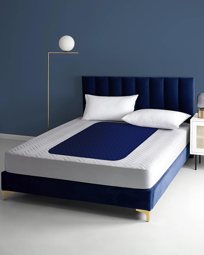 Hide Stains Washable Waterproof Bed Pads 45x56 Inch (2 Pack), Extra Large for Incontinence, Bed Wetting, and Pet Protection, Navy Blue Ideal for Elderly, Adults, Kids and Pets