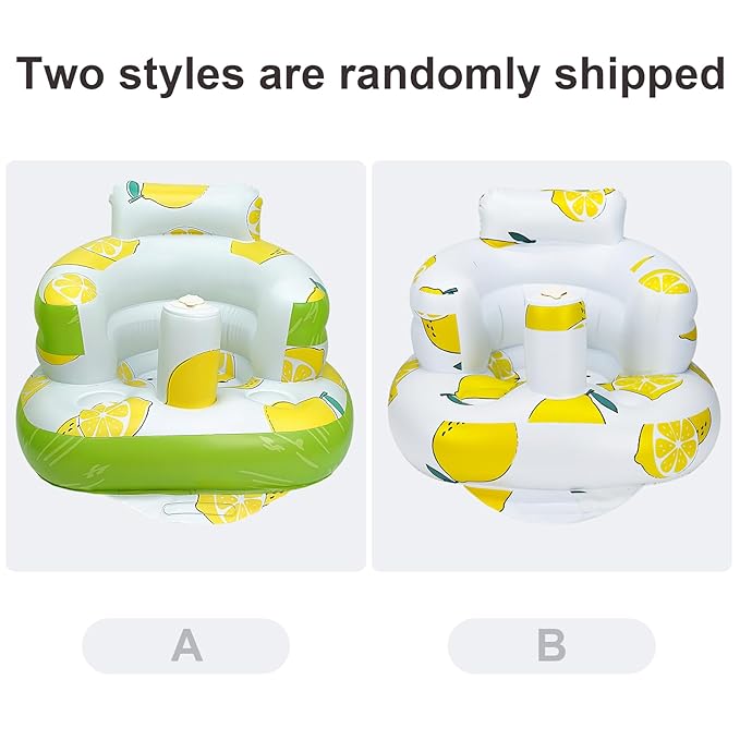 Inflatable Baby Seat, Inflatable Baby Chair for Babies 3 Months and Up, Summer Blow Up Chair with Built in Air Pump, Infant Floor Seats for Learning to Sit, Palying, Camping, Lemon