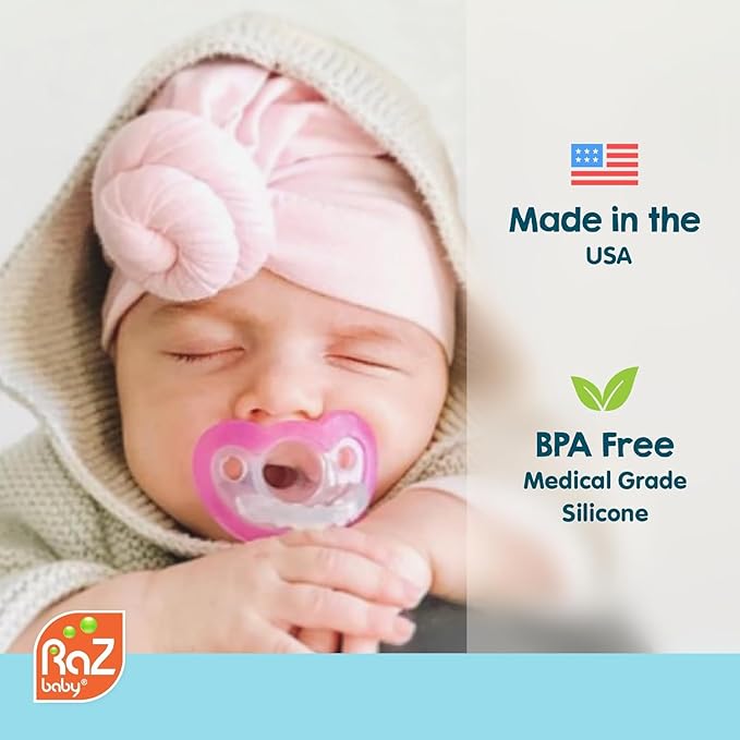 RaZbaby Jollypop Pacifier for Babies 3 Months and Up, USA Made, Natural Shaped Orthodontic Binky, Lovingly Shared in NICUs & Hospitals Worldwide, Medical-Grade 100% BPA-Free, 0-3m (Variety, 4 Count)