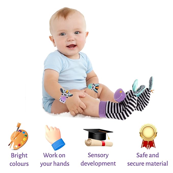 Wrist Rattles for Babies Rattle Socks Wrist Strap Rattles Set Cartoon Socks Cute Animal Baby Sensory Development Toys 1-3 Years Early Educational Toys for Toddlers Baby Shower Gifts