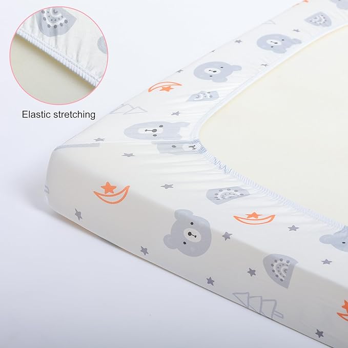 Pack n Play Flat Sheet 2 Piece Mini Crib Sheet Elastic Playard Sheet Set Portable Sheet Set Elastic Convertible Playmat Compatible Graco Pack n Play (Owl and Tree Bag) (Bear and Bird)