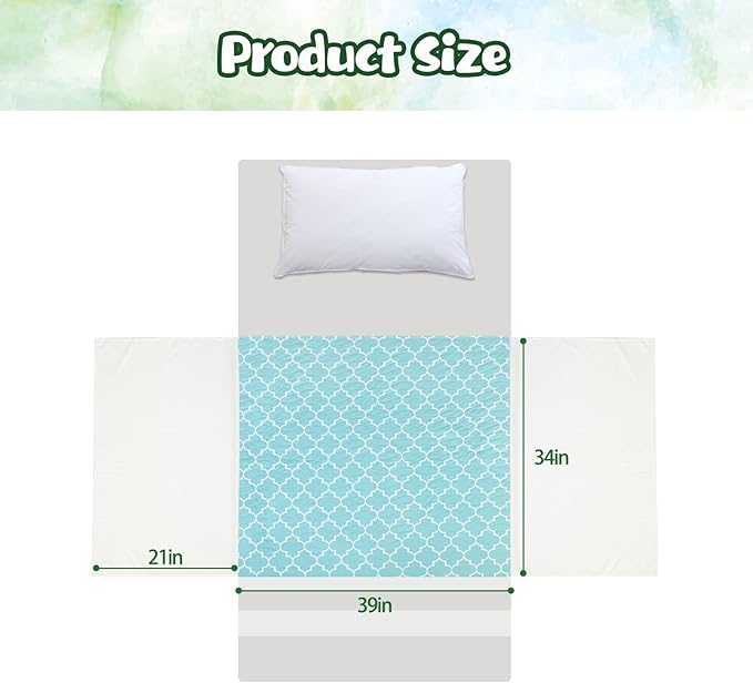 OUTCREATOR® Saddle Style Bed Pad with Tuck-in Sides, 34" x 39" Reusable Incontinence Underpad, Absorbent Waterproof Washable Quilted Tuckable Mattress Protector for Adults, Elderly, Kids, Pets (Green)