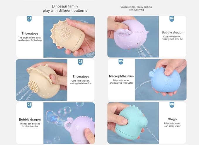 Safe Sensory Bath Toy Set for Baby Toddlers Dragon Family Set BPA Free Food Grade Silicone Tub Toys Perfect as a Bath or Shower Toys for Bathtub Pool Water Play Fun(4pack)