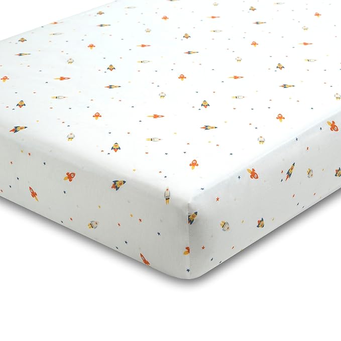 Delta Children Fitted Crib Sheets for Girls and Boys - Crib Sheet for Standard Crib and Toddler Mattresses - 28x52 Inch (Pack of 3), Space Exploration