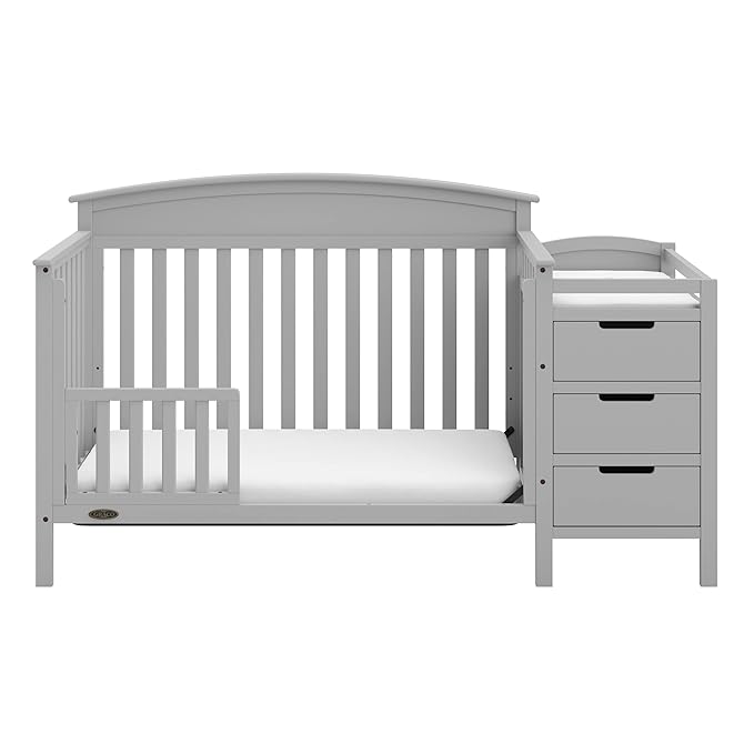 Graco Benton 4-in-1 Convertible Crib and Changer (Pebble Gray) – GREENGUARD Gold Certified, Crib and Changing -Table Combo, Water-Resistant Changing Pad, Converts to Toddler Bed, Daybed