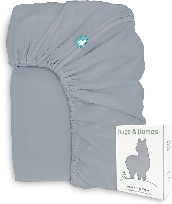 Hugs & Llamas | 100% Organic Cotton Muslin Fitted Crib Sheet | Baby Crib Sheets for Boys & Girls - Neutral Moonlit Lake