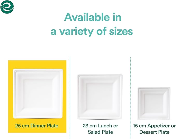 ECO SOUL Pearl White Square Paper Plates (100, 10 Inch)