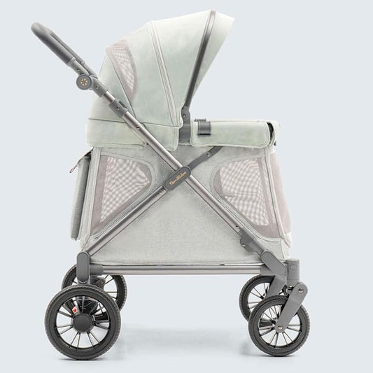 Familidoo Q1 Multi-Use Kids Wagon Stroller – Foldable, Lightweight & All-Terrain for Kids & Pets – 5-Point Safety Harness, Rain Cover & Compact Travel Design – Supports Up to 132 lbs (Sage Green)