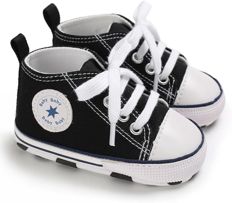 Unisex Baby Boys Girls Shoes, Newborn Infant Non-Slip Canvas Denim High Top Sneakers, Toddler First Walkers Shoes