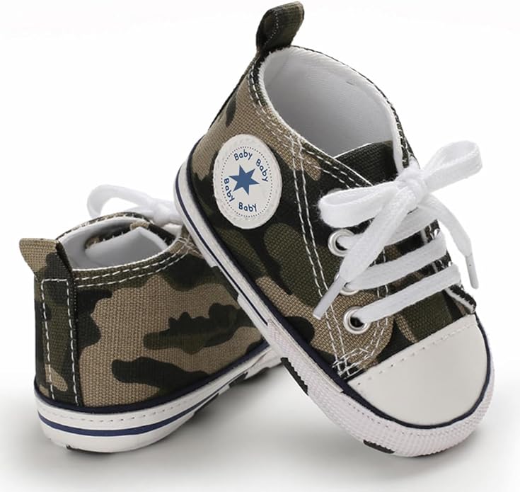 Unisex Baby Boys Girls Shoes, Newborn Infant Non-Slip Canvas Denim High Top Sneakers, Toddler First Walkers Shoes