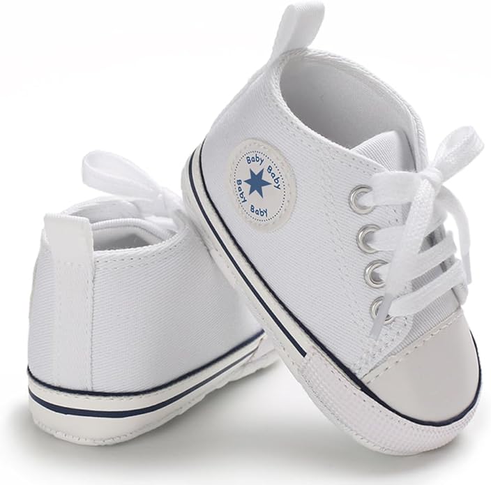 Unisex Baby Boys Girls Shoes, Newborn Infant Non-Slip Canvas Denim High Top Sneakers, Toddler First Walkers Shoes