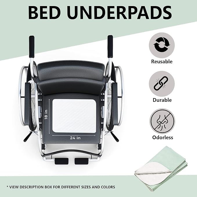 Platinum Care Reusable Bed Pads - Waterproof & Washable Incontinence Protector for Adults, Kids, Elderly, Dogs - Mattress and Chair Cover Pack of 4 - 18x24 (Green)