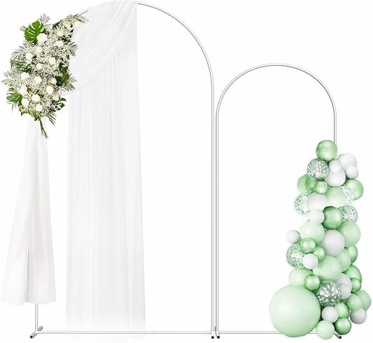 Gold Metal Arch Backdrop Set of 2 (7.3FT/6FT), Balloon Arch Stand for Wedding Ceremony, Baby Shower, Outdoor Indoor Birthday Party, Graduation Decoration, White