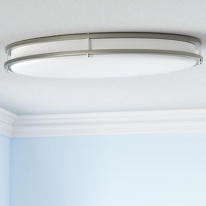 DLLT 32In Oval LED Ceiling Light Fixture, 65W Dimmable LED Flush Mount Ceiling Light with Remote, 3000K/4000K/5000K Adjustable, Brush Nickel Finish for Bedroom/Living Room/Dining Room