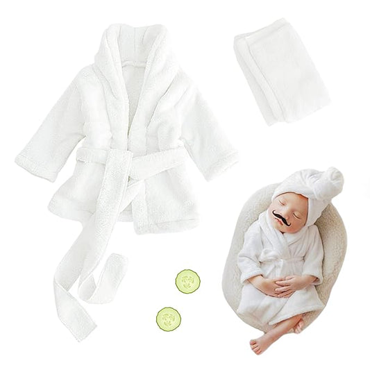 M&G House Newborn Photography Props - Bathrobe Outfits for Baby Photoshoots - Girl Baby Robe - Newborn Costume - White (0-6 Months)