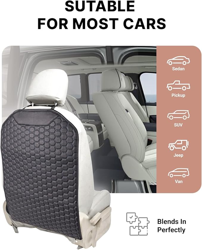 Car Seat Protector Set - Black, Waterproof & Non-Slip, Kick Mat & Back Seat Protection
