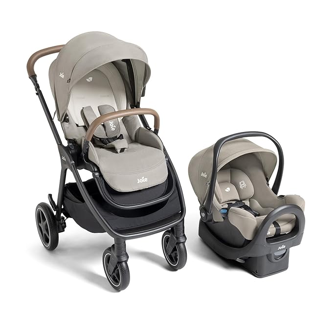Joie Kava 3-in-1 Stroller and Mint Latch Car Seat Travel System with Reversible Seat, All-Wheel Suspension, and Flex in-Seat Comfort (Dove)